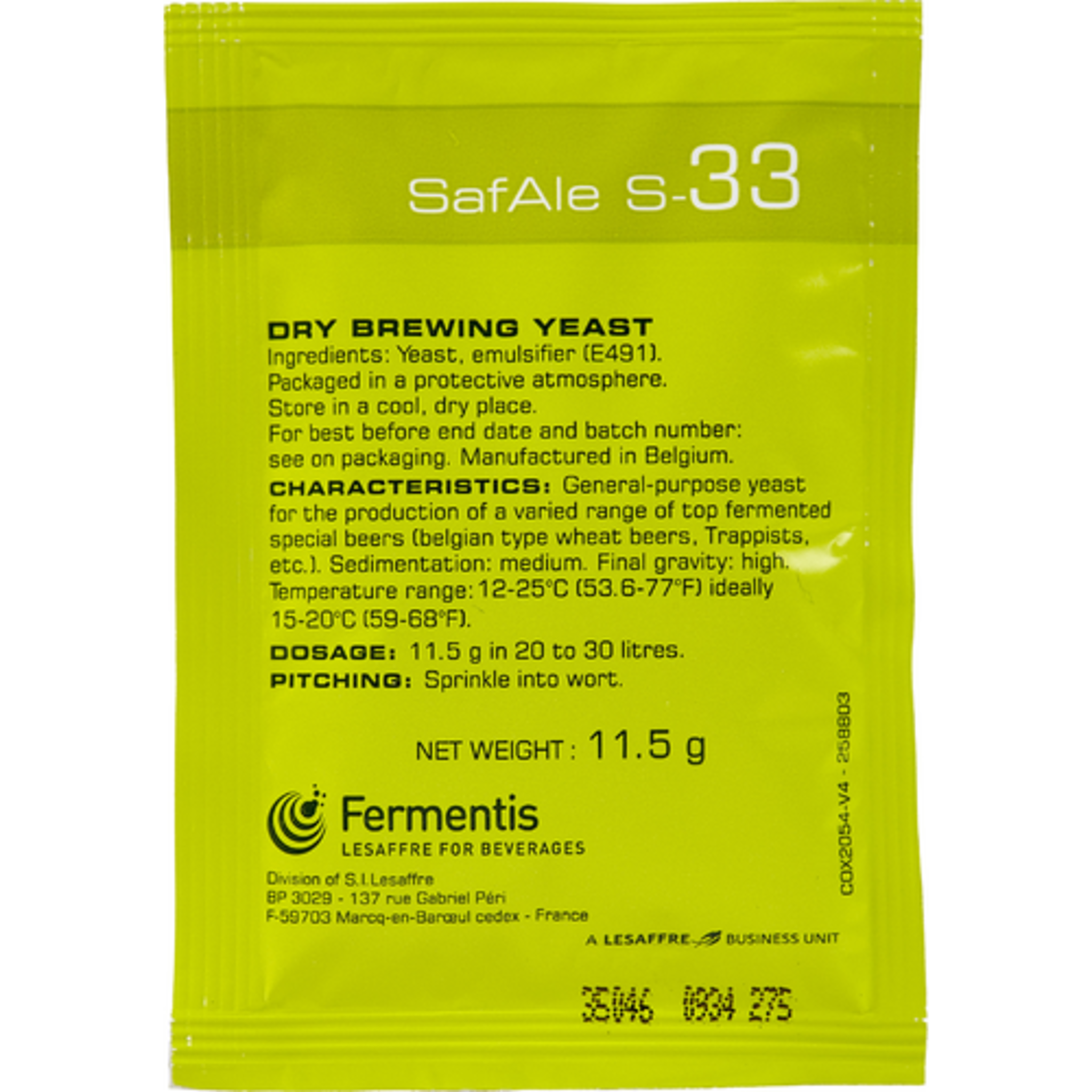 Fermentis SafAle™ S-33 ベルギーエール ドライイースト