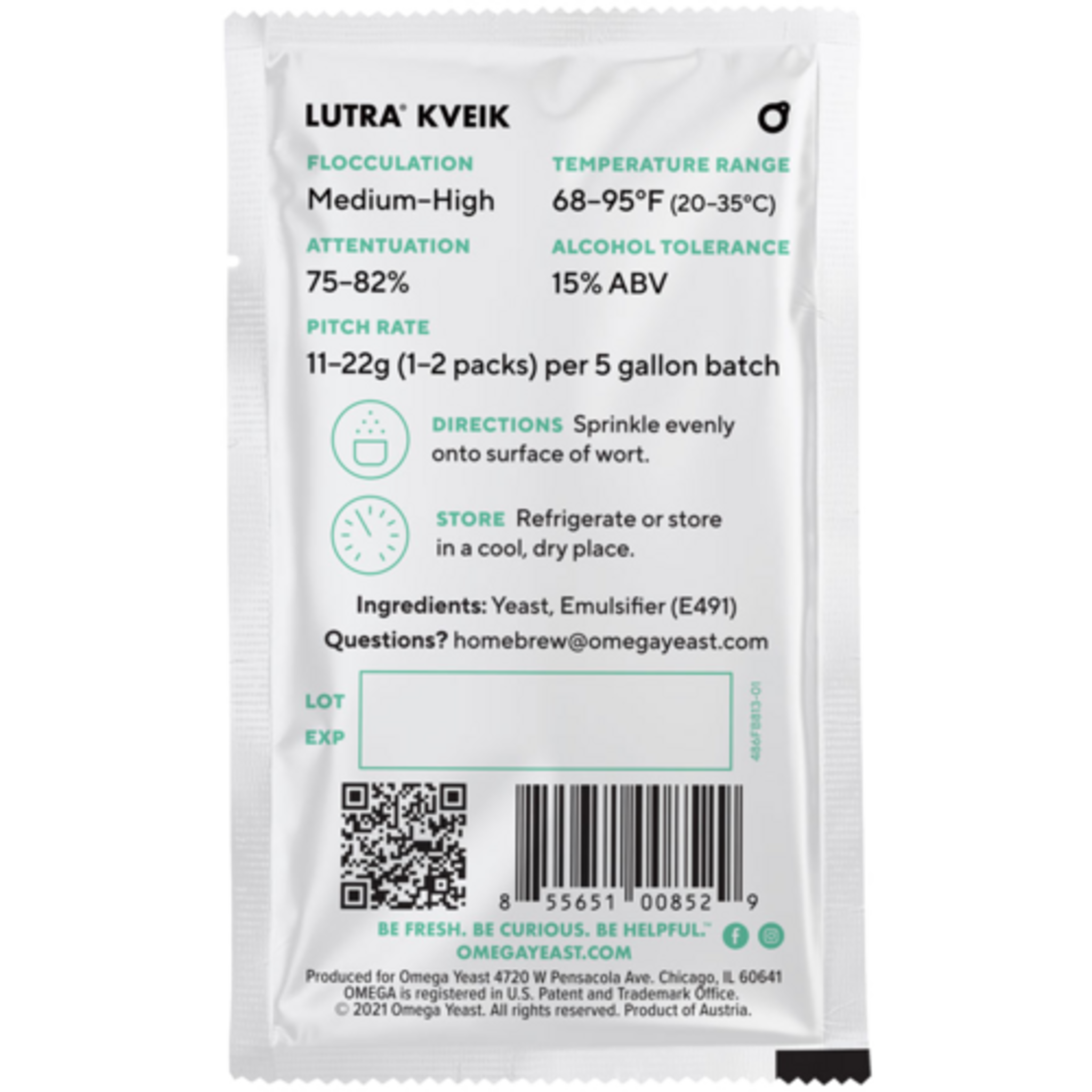 Omega Yeast | OYL-071DRY Dried Lutra Kveik | Beer Yeast | Gluten-Free | Active Dry Brewing Yeast