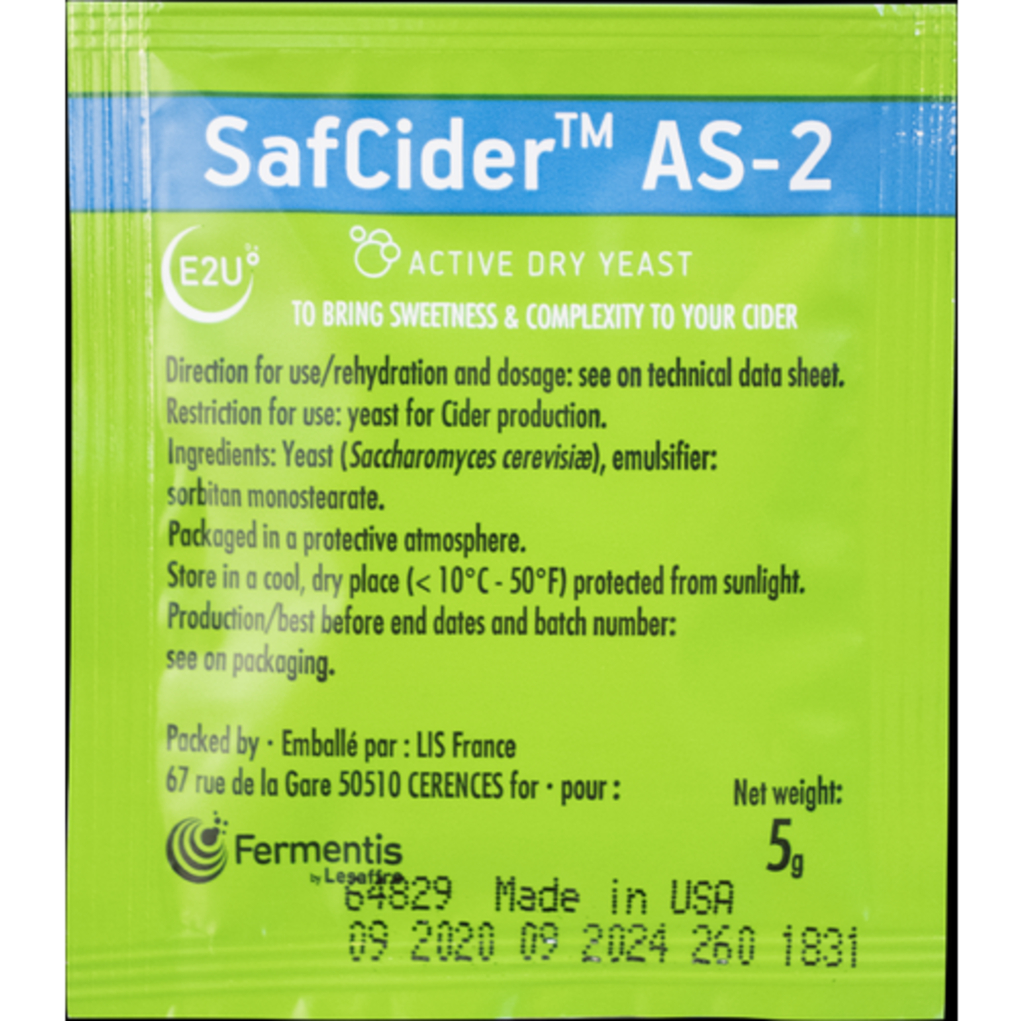 Fermentis SafCider™ AS-2 ドライサイダーイースト