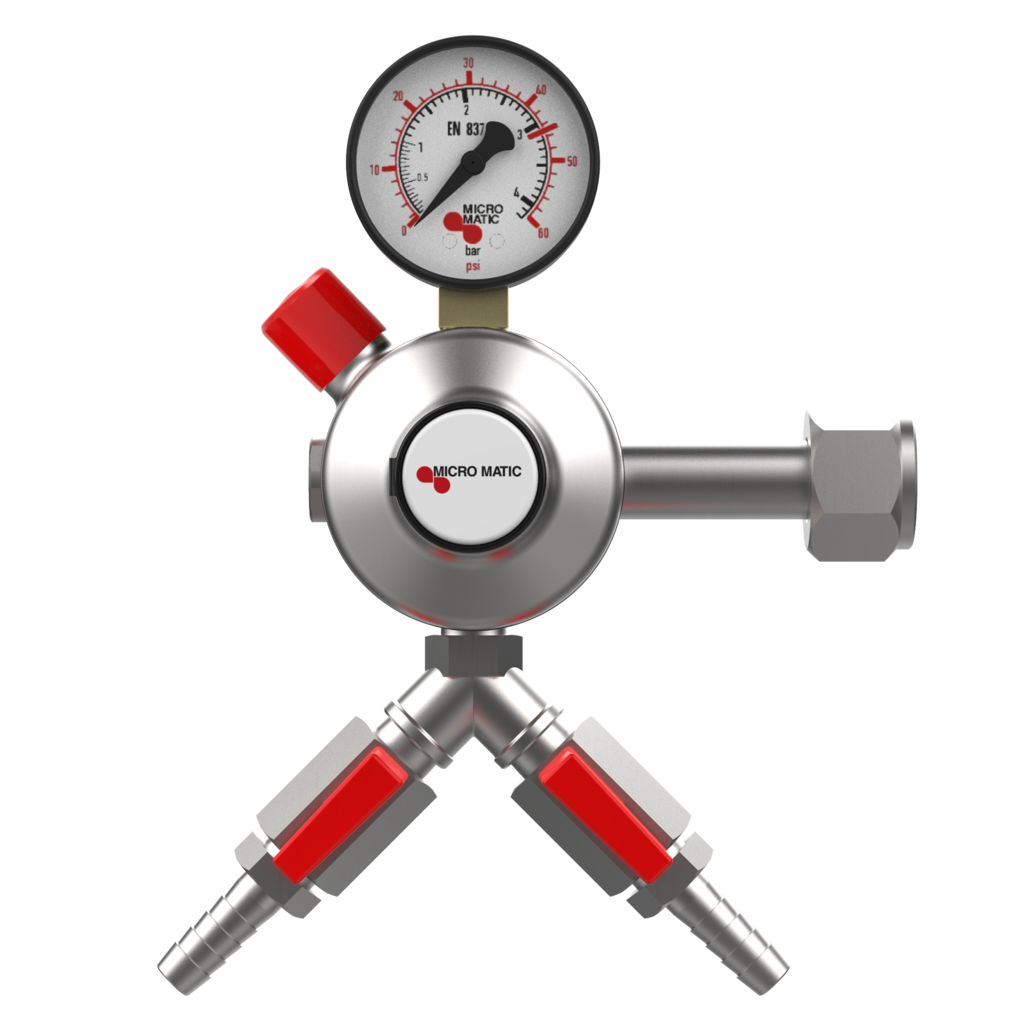 1次減圧弁 / 2口 / 0-60 PSI / 2ゲージ付き