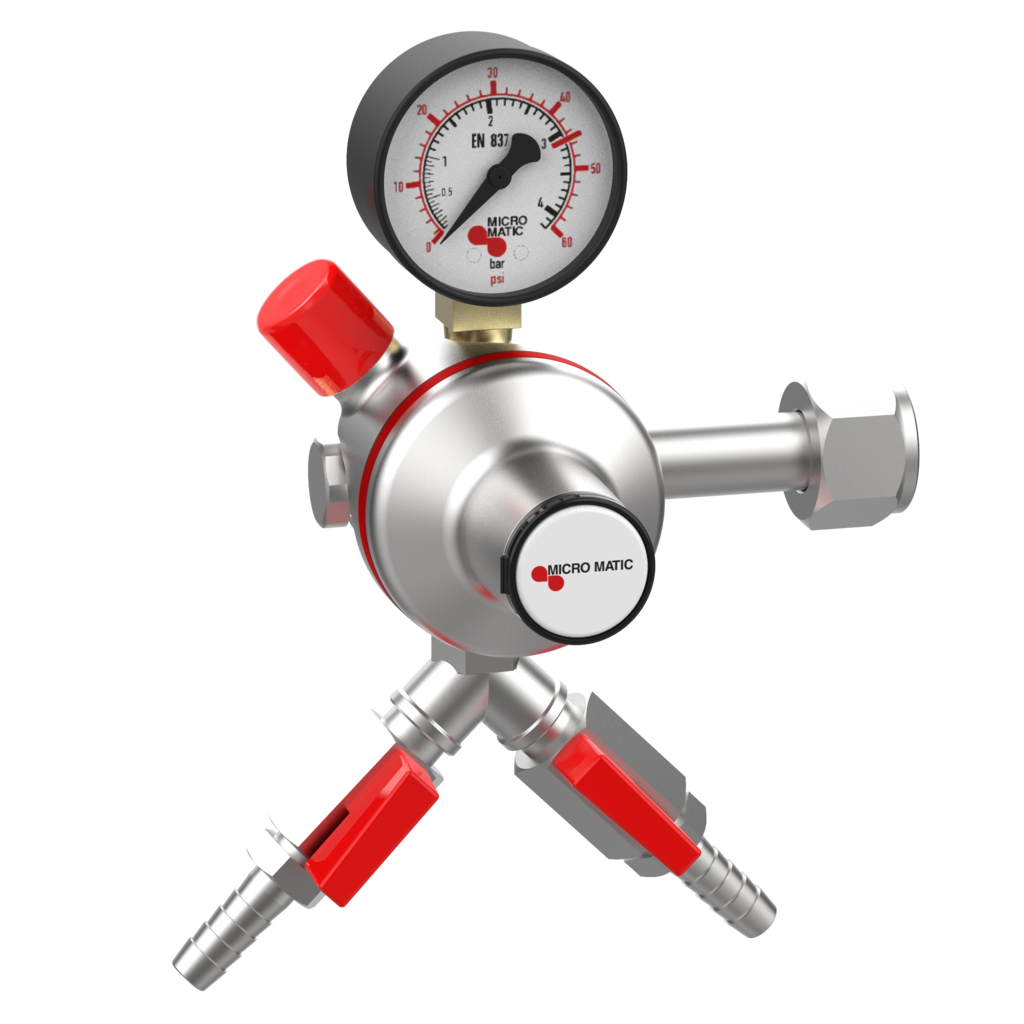 1次減圧弁 / 2口 / 0-60 PSI / 2ゲージ付き