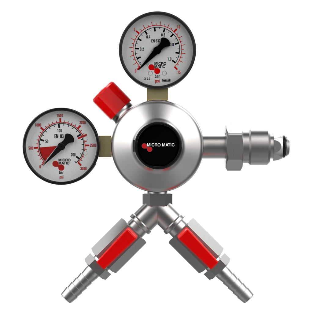 1次減圧弁 / 2口 / ナイトロ用 / 0-15 PSI / 2ゲージ付き