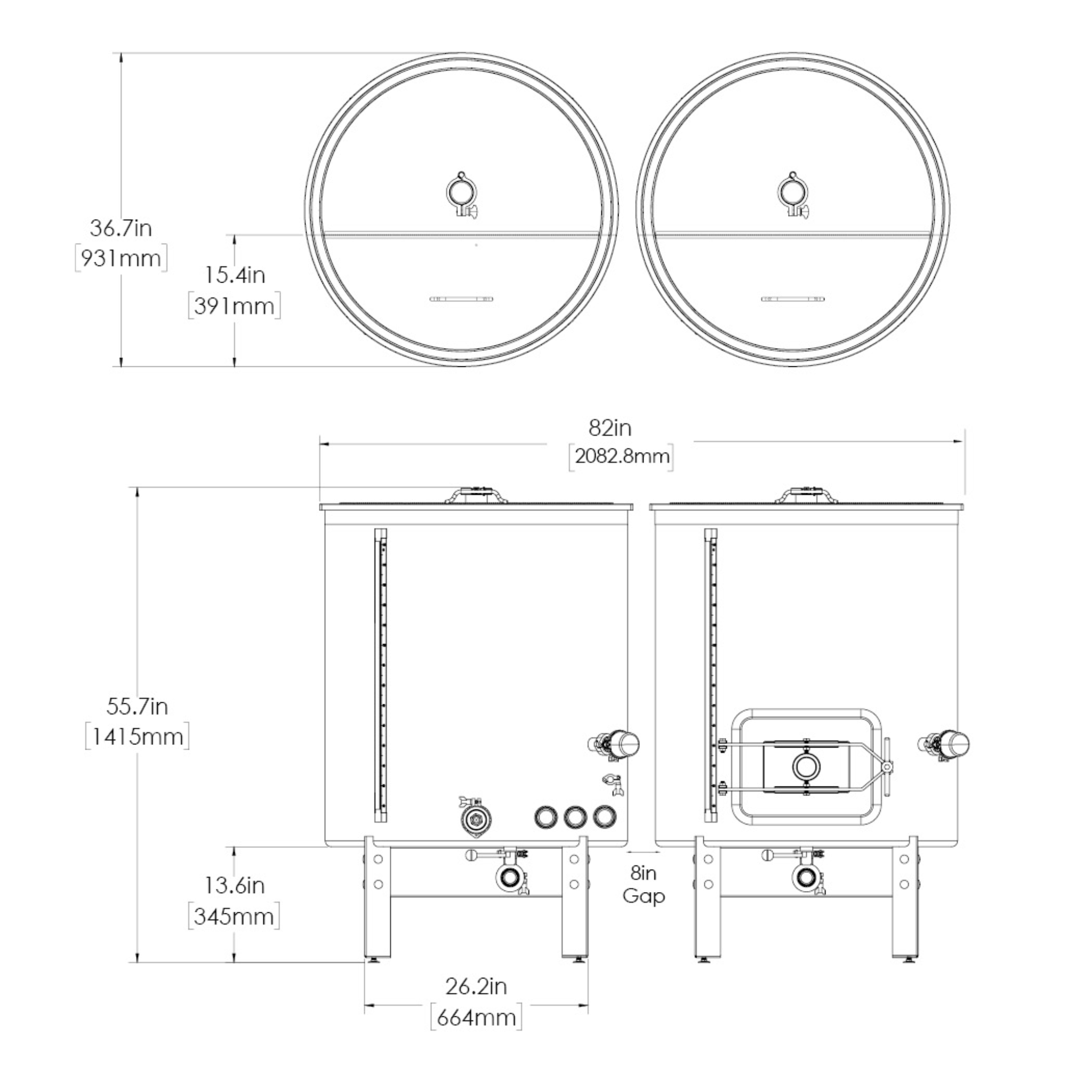 3.5 BBL 2 VESSEL SINGLE-WALLED BREWHOUSE（電気 / 410ℓ / 二槽式）