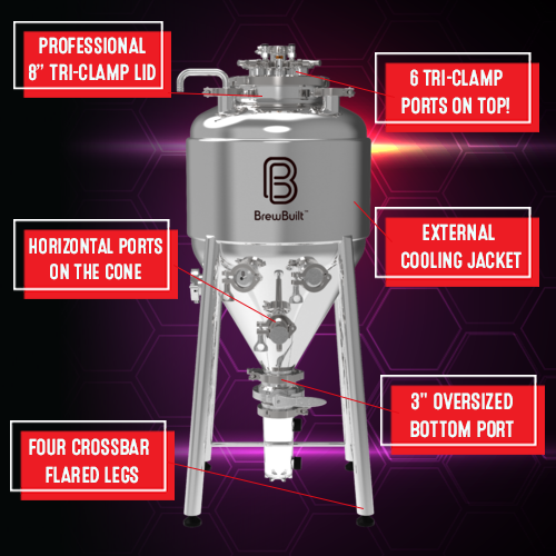 BrewBuilt X3 ジャケット付き円錐型発酵槽 加圧パックの構造