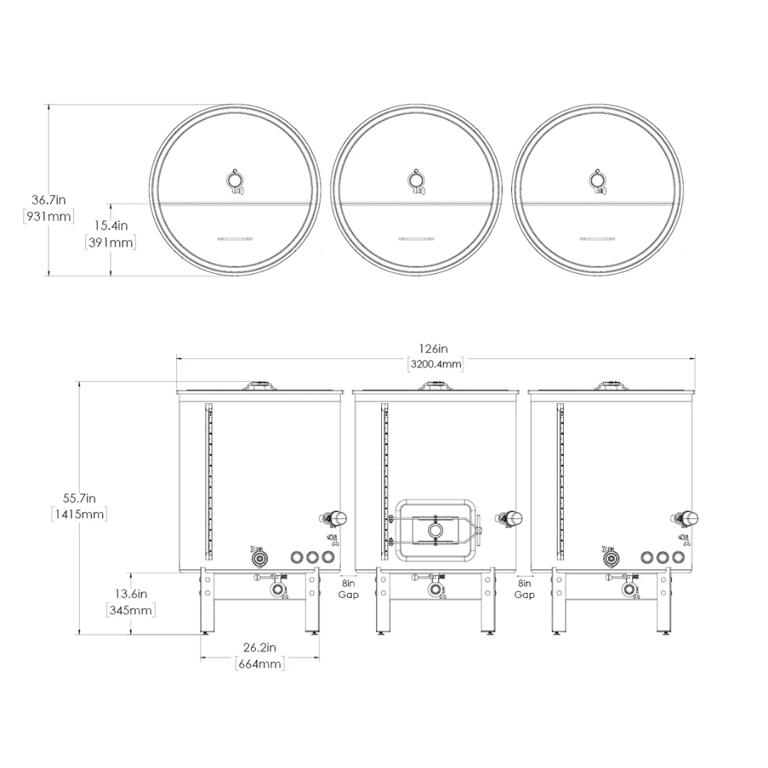 3.5 BBL 3 VESSEL SINGLE-WALLED BREWHOUSE（電気 / 410ℓ / 三槽式）