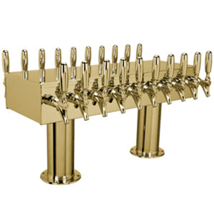 Double Service Pedestal Draft Tower - Glycol-Cooled - PVD Brass - 20 Faucets 304 - 3" Center