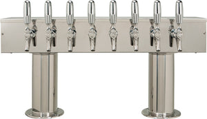 Double Pedestal Draft Tower - Glycol-Cooled - Polished Stainless Steel - 8 Faucets 304